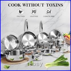 Stainless Steel Cookware Set 17 Piece 3 Ply Pots and Pans Kitchenware Set