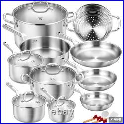Stainless Steel Cookware Set 17 Piece, Professional 18/10 Stianless Steel Pots a