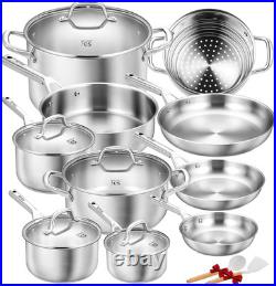 Stainless Steel Cookware Set 17 Piece, Professional 18/10 Stianless Steel Pots a