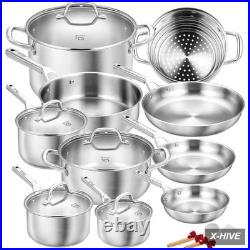 Stainless Steel Cookware Set 17 Piece, Professional 18/10 Stianless Steel Pots a