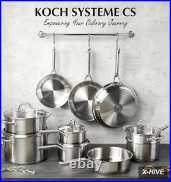 Stainless Steel Cookware Set 17 Piece, Professional 18/10 Stianless Steel Pots a