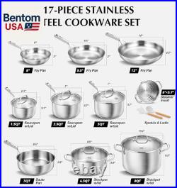 Stainless Steel Cookware Set 17 Piece, Professional 18/10 Stianless Steel Pots a