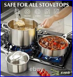 Stainless Steel Cookware Set 17 Piece, Professional 18/10 Stianless Steel Pots a