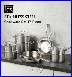 Stainless Steel Cookware Set 17 Piece, Professional 18/10 Stianless Steel Pots a