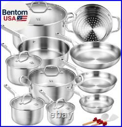 Stainless Steel Cookware Set 17 Piece, Professional 18/10 Stianless Steel Pots a