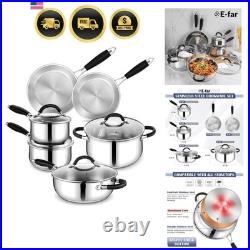 Stainless Steel Cookware Set Induction Tri-Ply Base Pots and Pans, 10-Piece