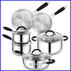 Stainless Steel Cookware Set Induction Tri-Ply Base Pots and Pans, 10-Piece