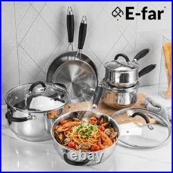 Stainless Steel Cookware Set Induction Tri-Ply Base Pots and Pans, 10-Piece