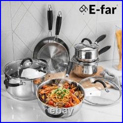 Stainless Steel Cookware Set Induction Tri-Ply Base Pots and Pans, 10-Piece