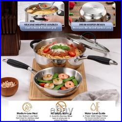 Stainless Steel Cookware Set Induction Tri-Ply Base Pots and Pans, 10-Piece