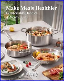 Stainless Steel Cookware Set, Tir-Ply Pots and Pans Set, 10 Pcs Stainless Steel