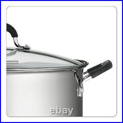 Stainless Steel Covered Stock Pot 22 Quart Tri-Ply Base Durable Home Kitchenware