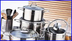 Stainless Steel Deep Stock Pot with Glass Lid Soup Pot Deep Casserole Cooking Po