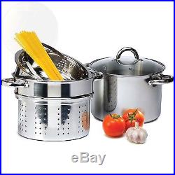 Stainless Steel Pasta Cooker Set With 8 Quart Stock Pot Steamer Inserts New
