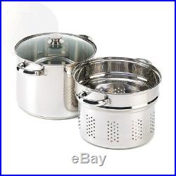 Stainless Steel Pasta Cooker Set With 8 Quart Stock Pot Steamer Inserts New