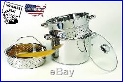 Stainless Steel Steamer Set Large Stock Pot Cooking Stew Soups Pasta 8-Quart NEW