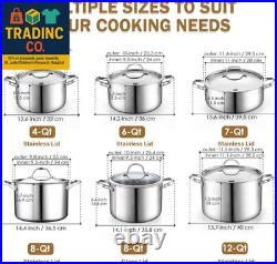 Stainless Steel Stock Pot, 8-Quart Multi-Ply Clad Cooking Canning Pot with Lid