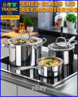 Stainless Steel Stock Pot, 8-Quart Multi-Ply Clad Cooking Canning Pot with Lid