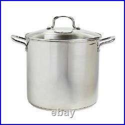 Stainless Steel Stock Pot Aluminum Base with Tempered Glass Lid Kitchen Cookware