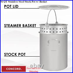 Stainless Steel Stock Pot W Basket Heavy Kettle Cookware Boiling 36 QT Silver