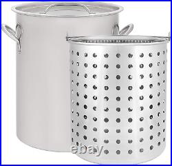 Stainless Steel Stock Pot W Basket Heavy Kettle Cookware Boiling 36 QT Silver