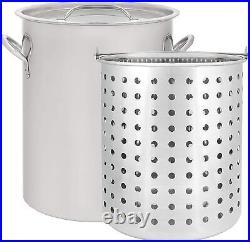 Stainless Steel Stock Pot W Basket Heavy Kettle Cookware Boiling 36 QT Silver