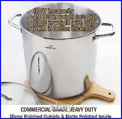 Stainless Steel Stock Pot with Lid Kitchen Cookware Soup Pan Large 16 Quart
