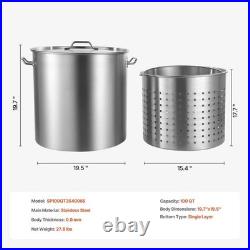 Stainless Steel Stockpot 100 Qt. Heavy Duty Cookware with Basket, Lid & Handle