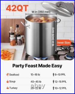 Stainless Steel Stockpot, 42 Quart Large Cooking Pots, Cookware Sauce Pot wit