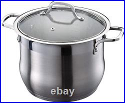 Stainless Steel Stockpot 9.1Qt Mirror Polished Soup Pot with Glass Lid, Pasta Pot