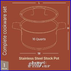 Stainless Steel Stockpot with Lid 16 Quart, Durable 18/8 Stainless Steel, Imp
