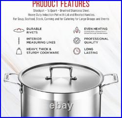 Stainless Steel Stockpot with Lid 16 Quart, Durable 18/8 Stainless Steel, Imp
