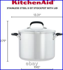 Stainless Steel Stockpot with Measuring Marks and Lid, 8 Quart, Brushed Stainles