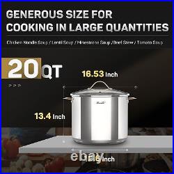 Stock Pot 20 Quart, 3 Ply Stainless Steel Stock Pot with Lid, 20 Quart Soup P