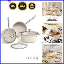 Stock Pot Set with Lid 5Qt, Ceramic Saucepan Set 2.5/3.5Qt, Induction Cooking