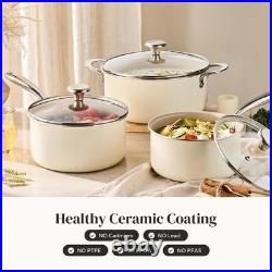 Stock Pot Set with Lid 5Qt, Ceramic Saucepan Set 2.5/3.5Qt, Induction Cooking