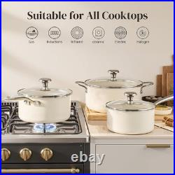 Stock Pot Set with Lid 5Qt, Ceramic Saucepan Set 2.5/3.5Qt, Induction Cooking