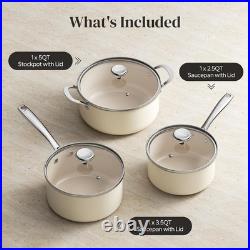Stock Pot Set with Lid 5Qt, Ceramic Saucepan Set 2.5/3.5Qt, Induction Cooking