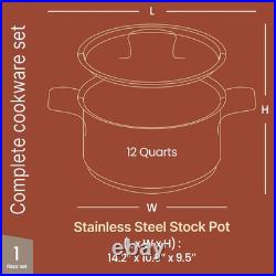 Stockpot 12 Quart Brushed Stainless Steel Heavy Duty Induction Pot with Li