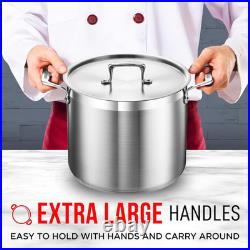 Stockpot 12 Quart Brushed Stainless Steel Heavy Duty Induction Pot with Li