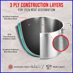Stockpot 12 Quart Brushed Stainless Steel Heavy Duty Induction Pot with Li