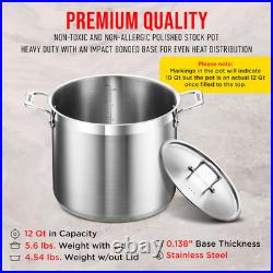 Stockpot 12 Quart Brushed Stainless Steel Heavy Duty Induction Pot with Li