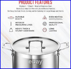 Stockpot 12 Quart Brushed Stainless Steel Heavy Duty Induction Pot with Li