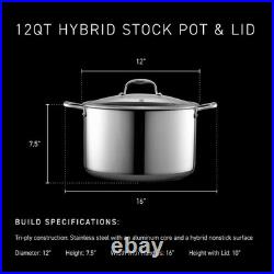 Stockpot 12 Quart Nonstick with Glass Lid Induction Oven Safe Dishwasher
