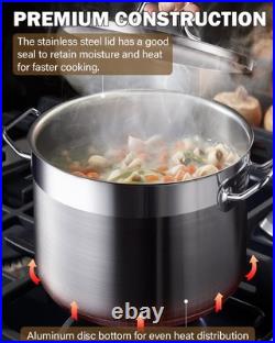 Stockpot 24 Quart Stainless Steel Professional Grade with Lid Silver Cooks