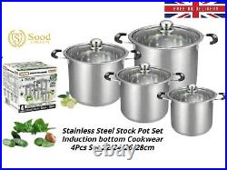 Supreme Stainless Steel Stock pot Set With Glass Lids Kitchen Cookware 4pc