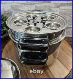 T304 Surgical Stainless-Steel 4-Square Pot, Steam Control Lid & Poaching Inserts