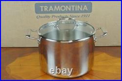 TRAMONTINA 8QT 7.6L Stock Pot with Glass Lid Tri-Clad 18/10 Stainless Steel BRAZIL