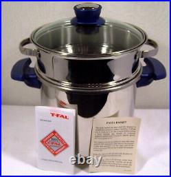 T-FAL Stainless Steel Diffusal Stockpot SEB 18-10 Steamer Fryer Blue France 4Pc