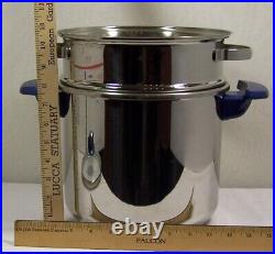 T-FAL Stainless Steel Diffusal Stockpot SEB 18-10 Steamer Fryer Blue France 4Pc